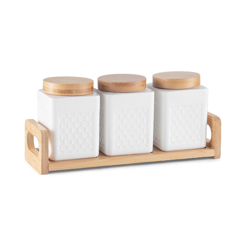 3 Pcs Jar with Bamboo Tray