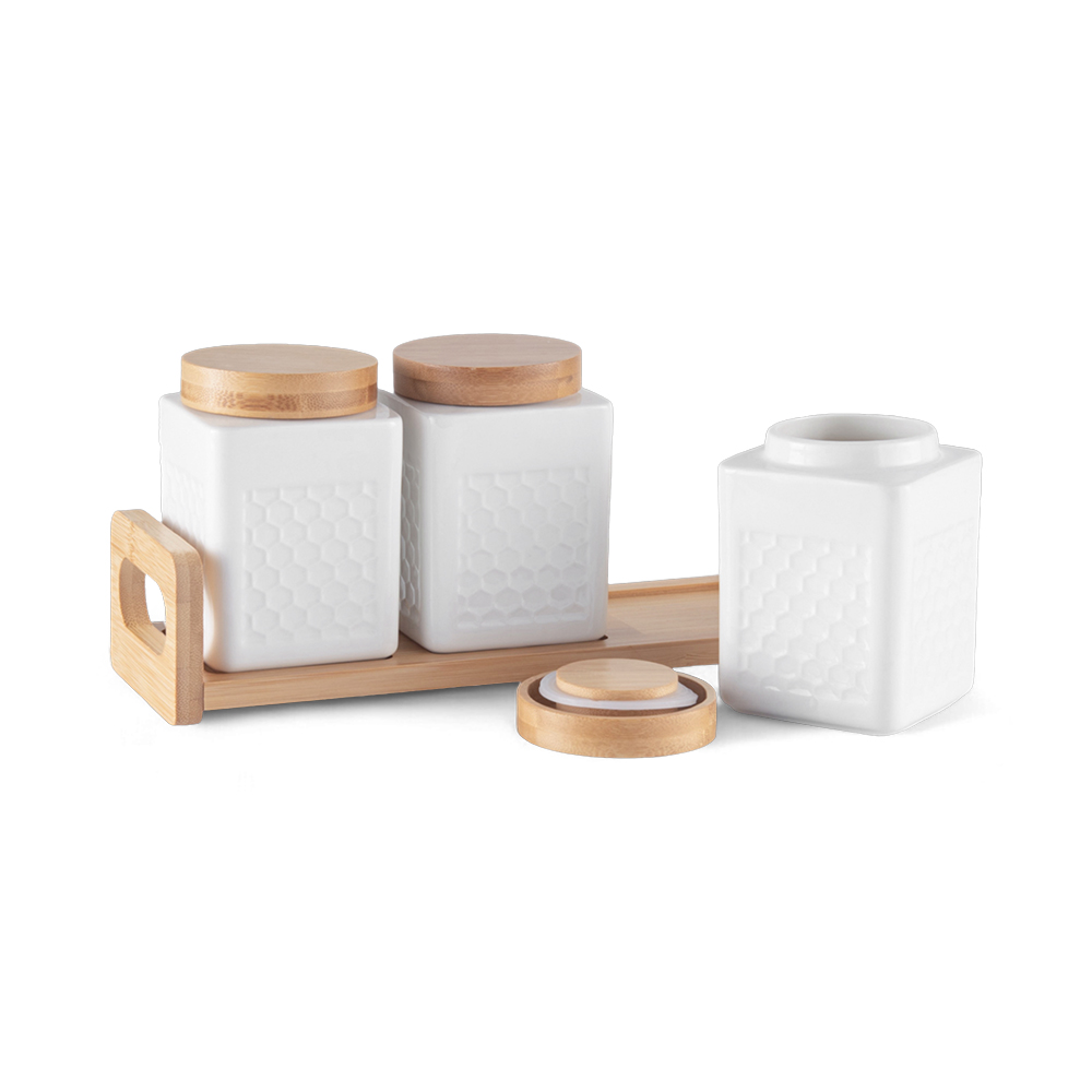 3 Pcs Jar with Bamboo Tray - Image 2