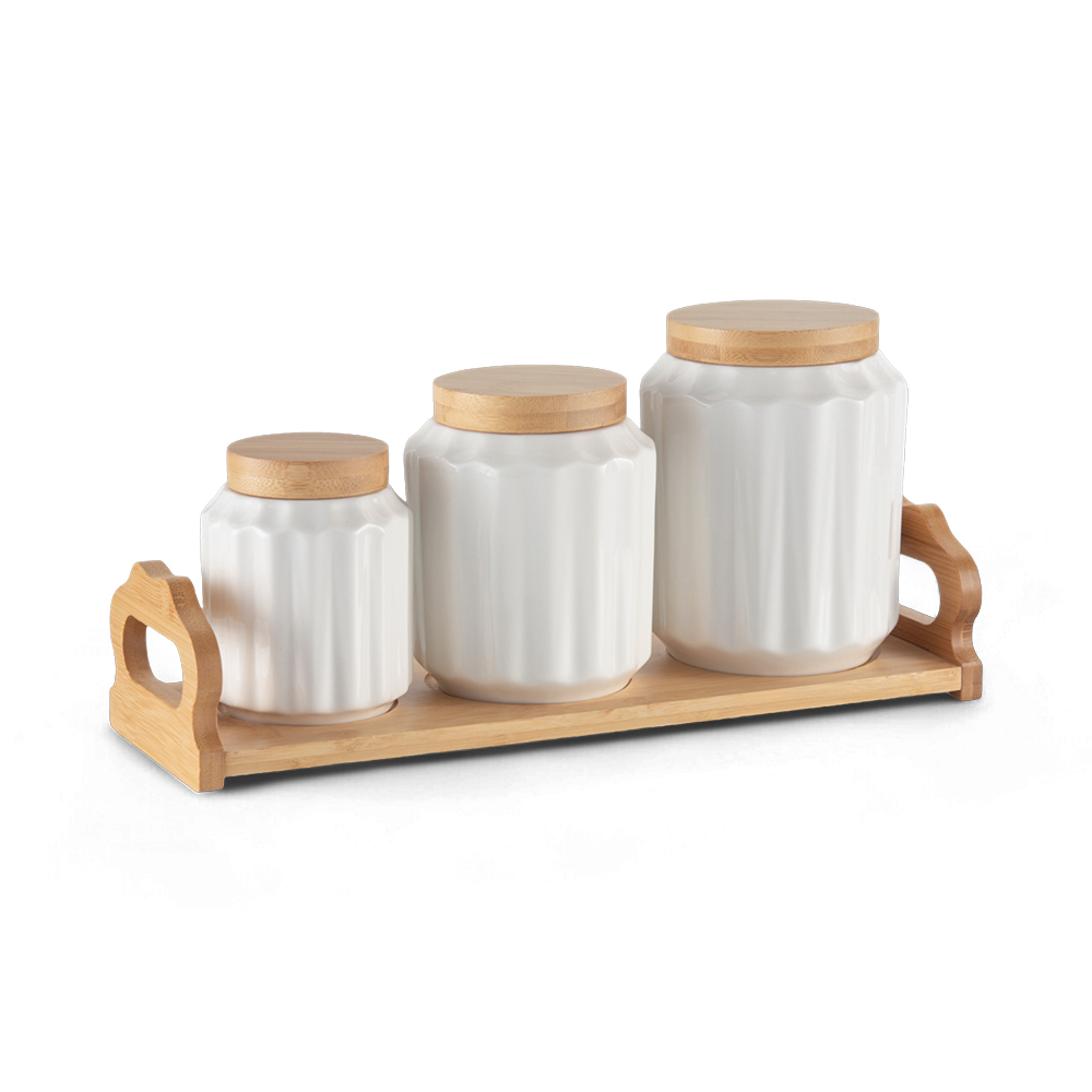 3 Pcs Jar with Bamboo Tray