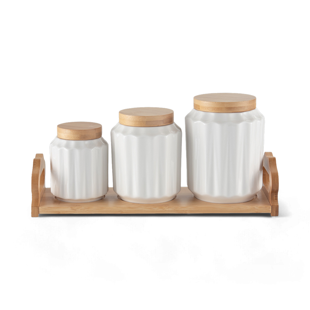 3 Pcs Jar with Bamboo Tray - Image 2