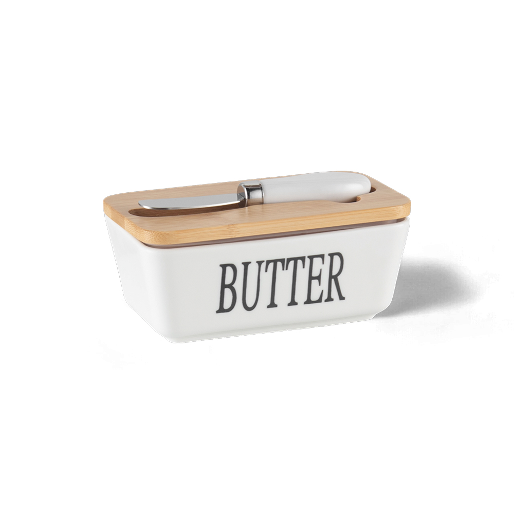 Butter Container with Bamboo Lid & Knife Spread