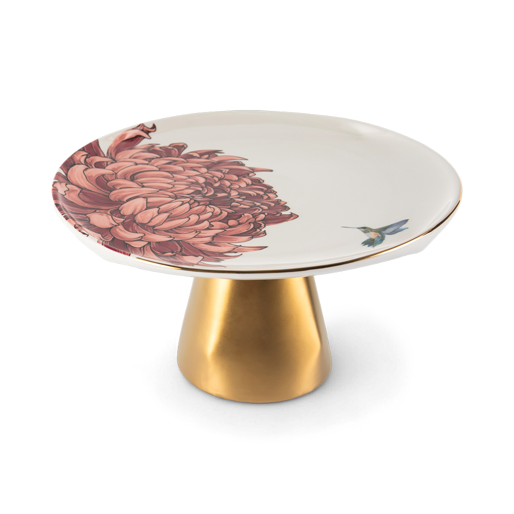 Floral Cake Stand with Glass Dome Lid - Image 3