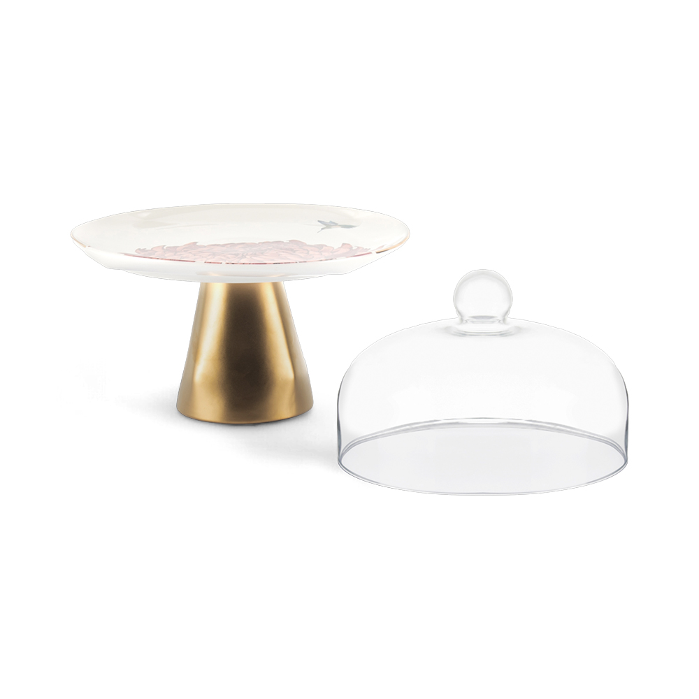 Floral Cake Stand with Glass Dome Lid - Image 2