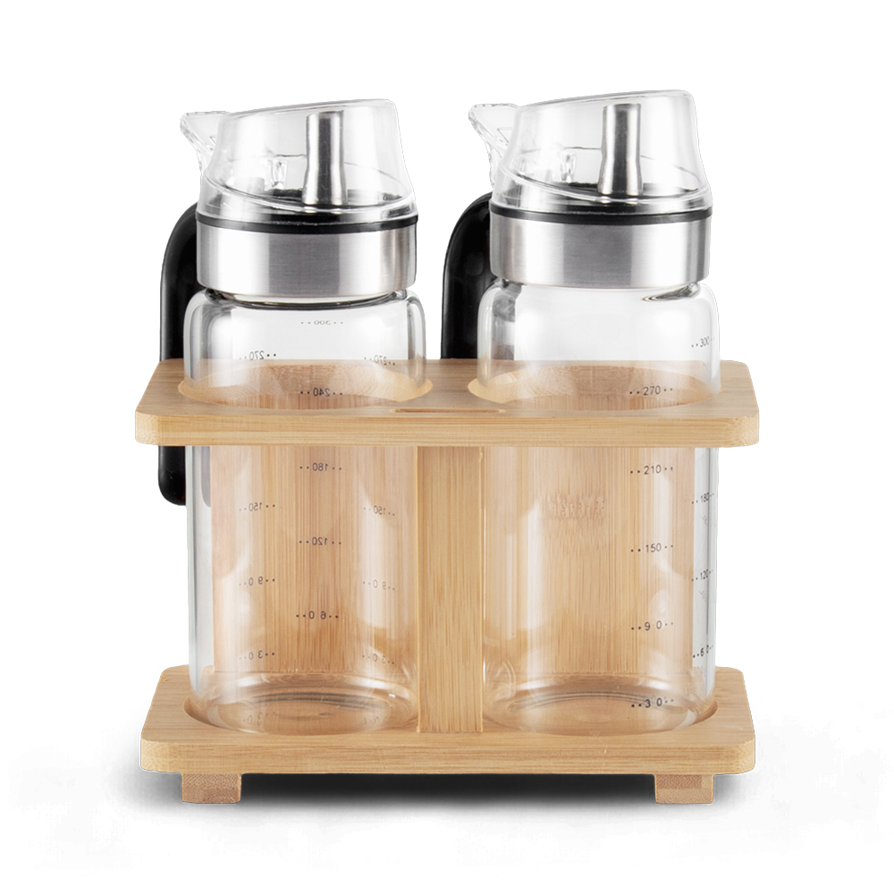 2 Pcs Glass Oil Bottle with Bamboo Stand - Image 2