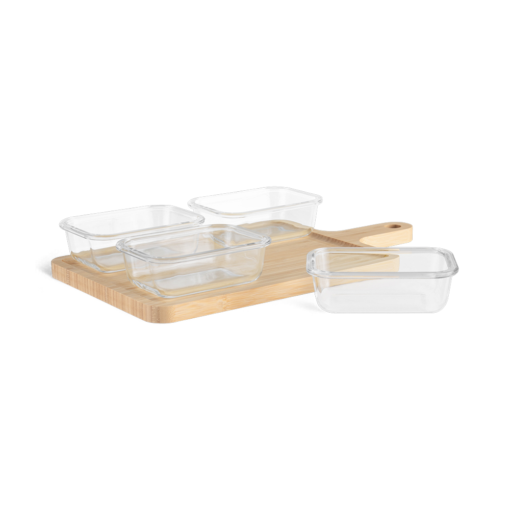 4 Pcs Glass Container with Bamboo Tray Set - Image 3