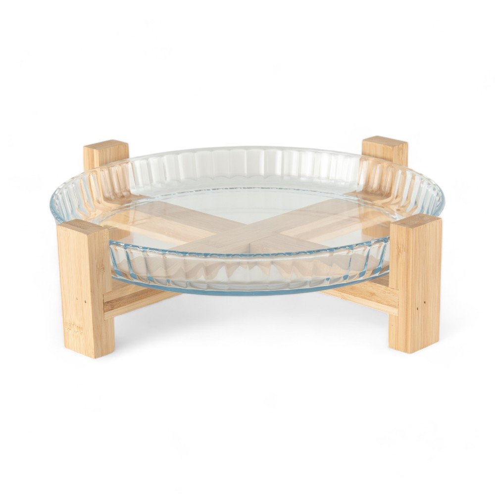 Glass Baking Dish with Bamboo Stand