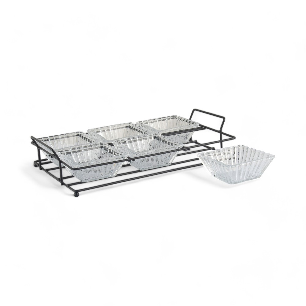 6 Pcs Glass Bowl Set with Iron Stand - Image 2