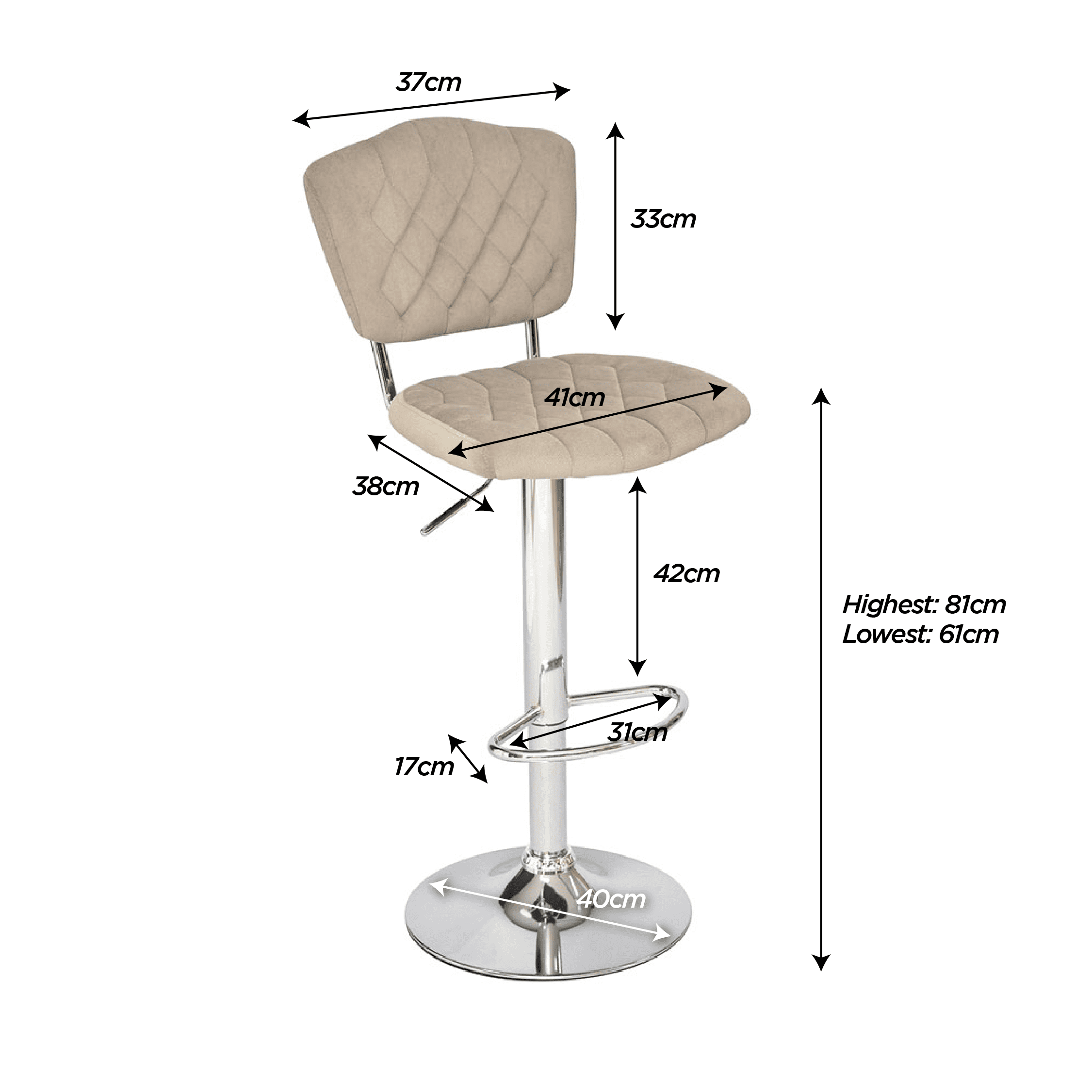Krinug Adjustable Bar Stool with Backrest - Image 6