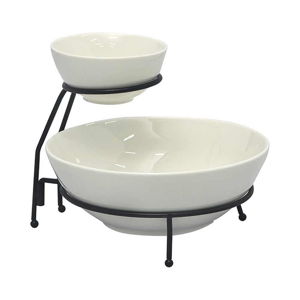 2 Tier Serving Bowls White