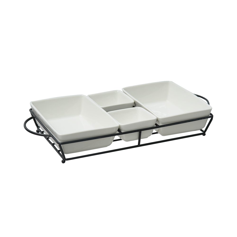 Serving Bowl 4 Pcs Set with Iron Stand