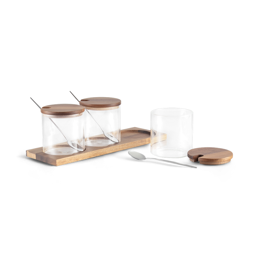 3 Pcs Canister Acacia Lid with Spoon & Tray - Image 3