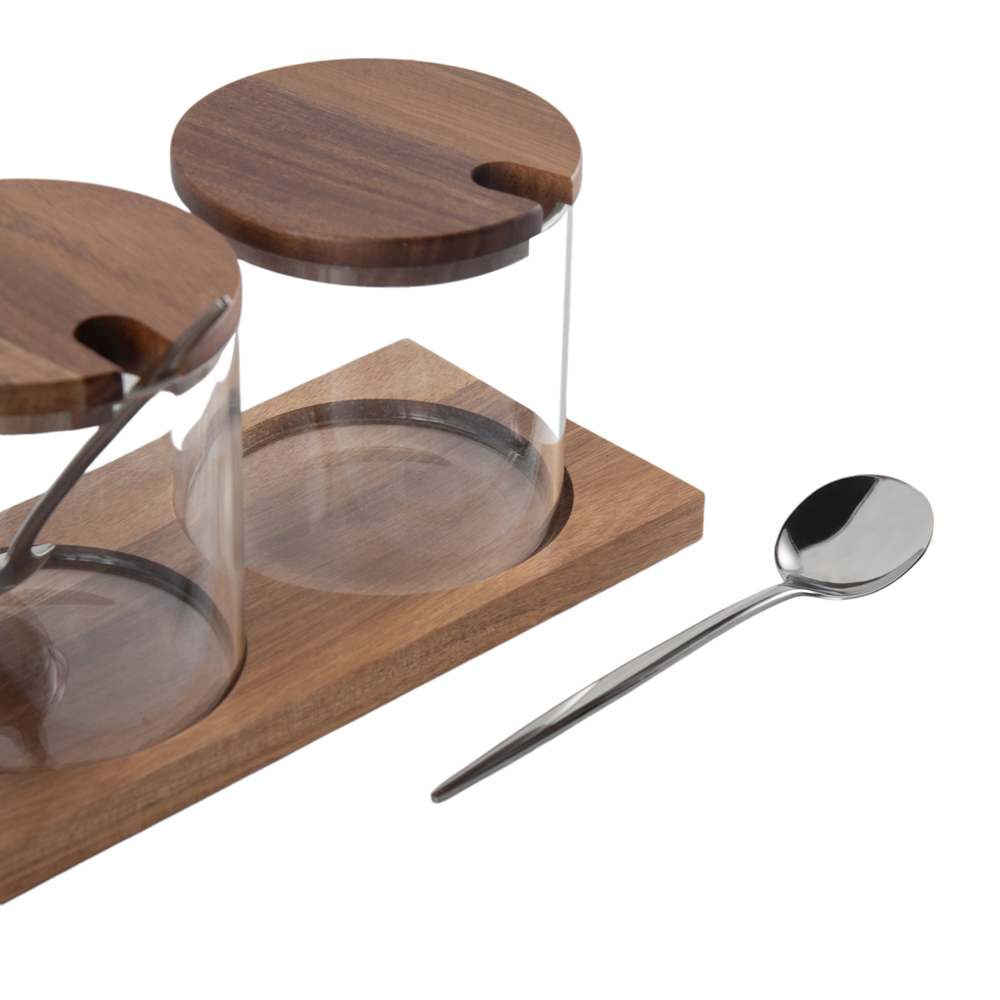 3 Pcs Canister Acacia Lid with Spoon & Tray - Image 6