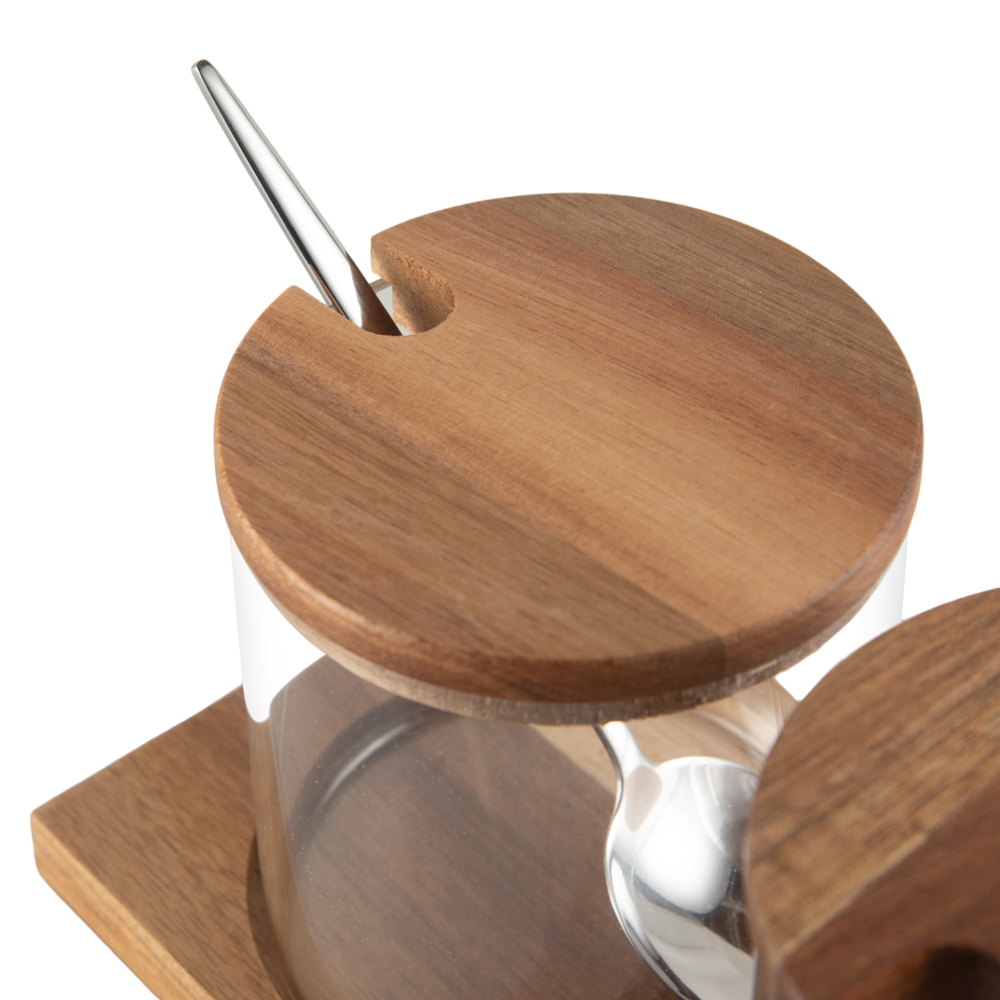 3 Pcs Canister Acacia Lid with Spoon & Tray - Image 7