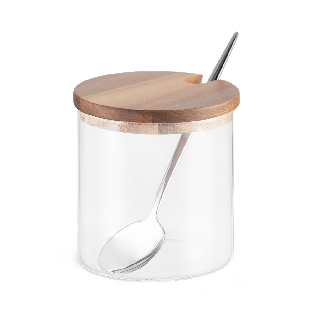 3 Pcs Canister Acacia Lid with Spoon & Tray - Image 5