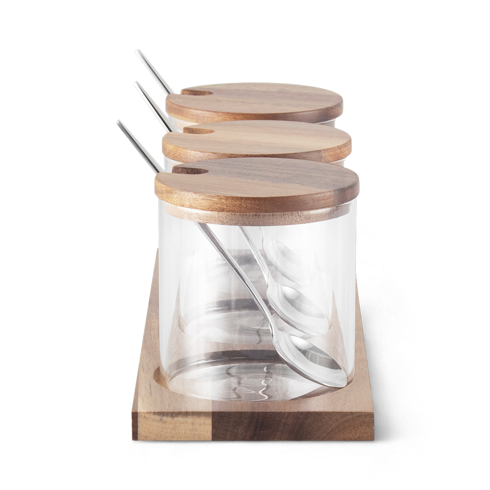 3 Pcs Canister Acacia Lid with Spoon & Tray - Image 4