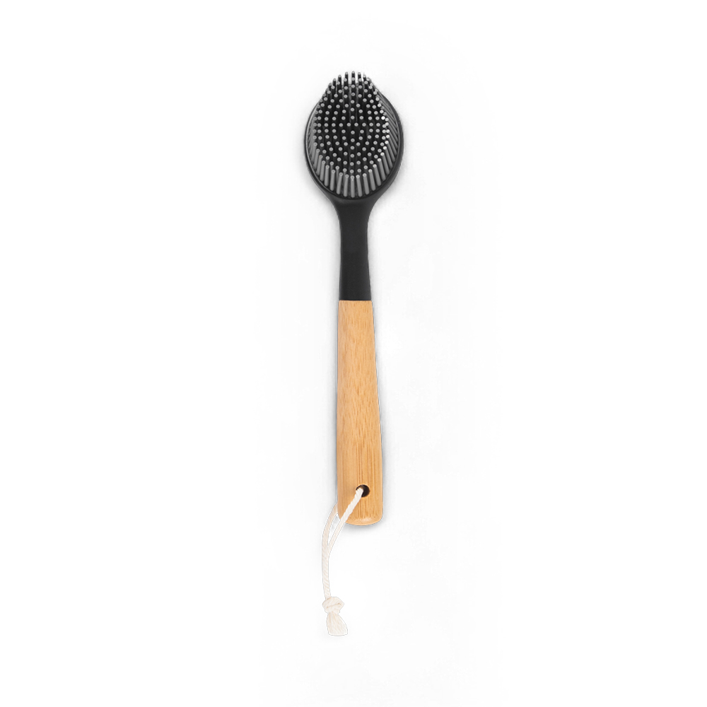 Dish Brush with TPR Bristle Bamboo Handle (H27cm) - Image 2