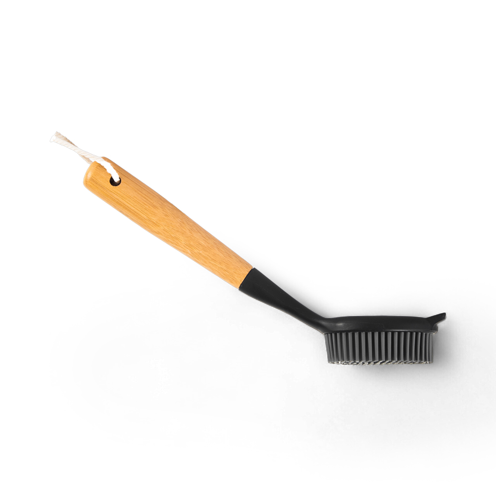 Dish Brush with TPR Bristle Bamboo Handle (H27cm) - Image 3