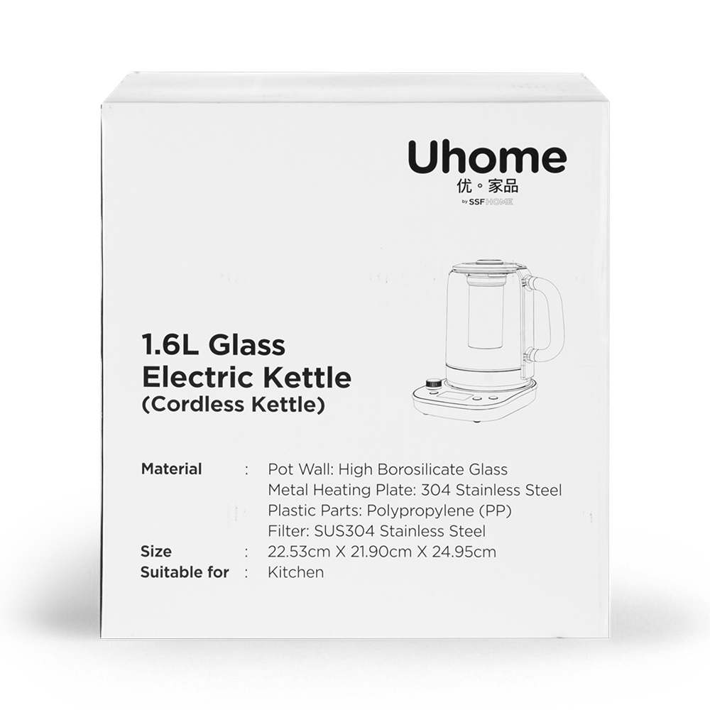 Uhome Cordless Glass Electrical Kettle (1.6L) - Image 23