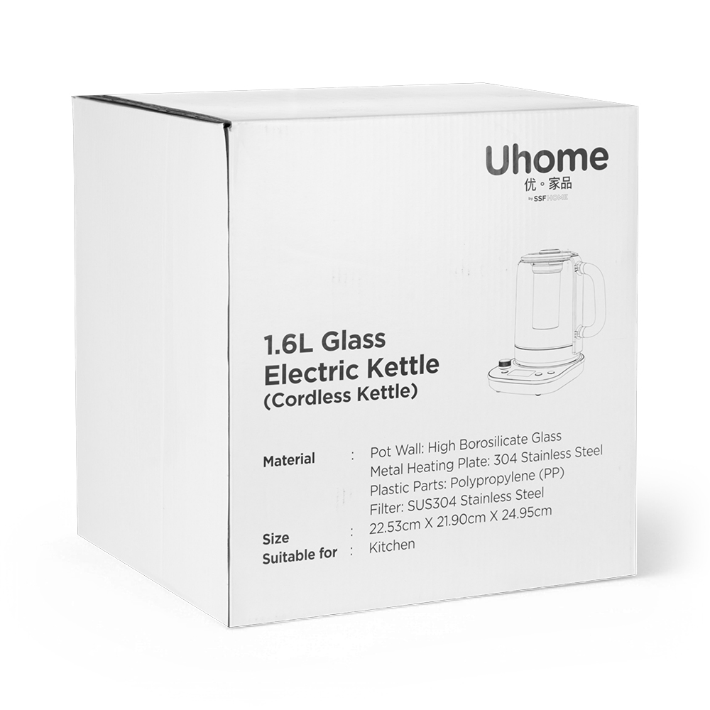 Uhome Cordless Glass Electrical Kettle (1.6L) - Image 24