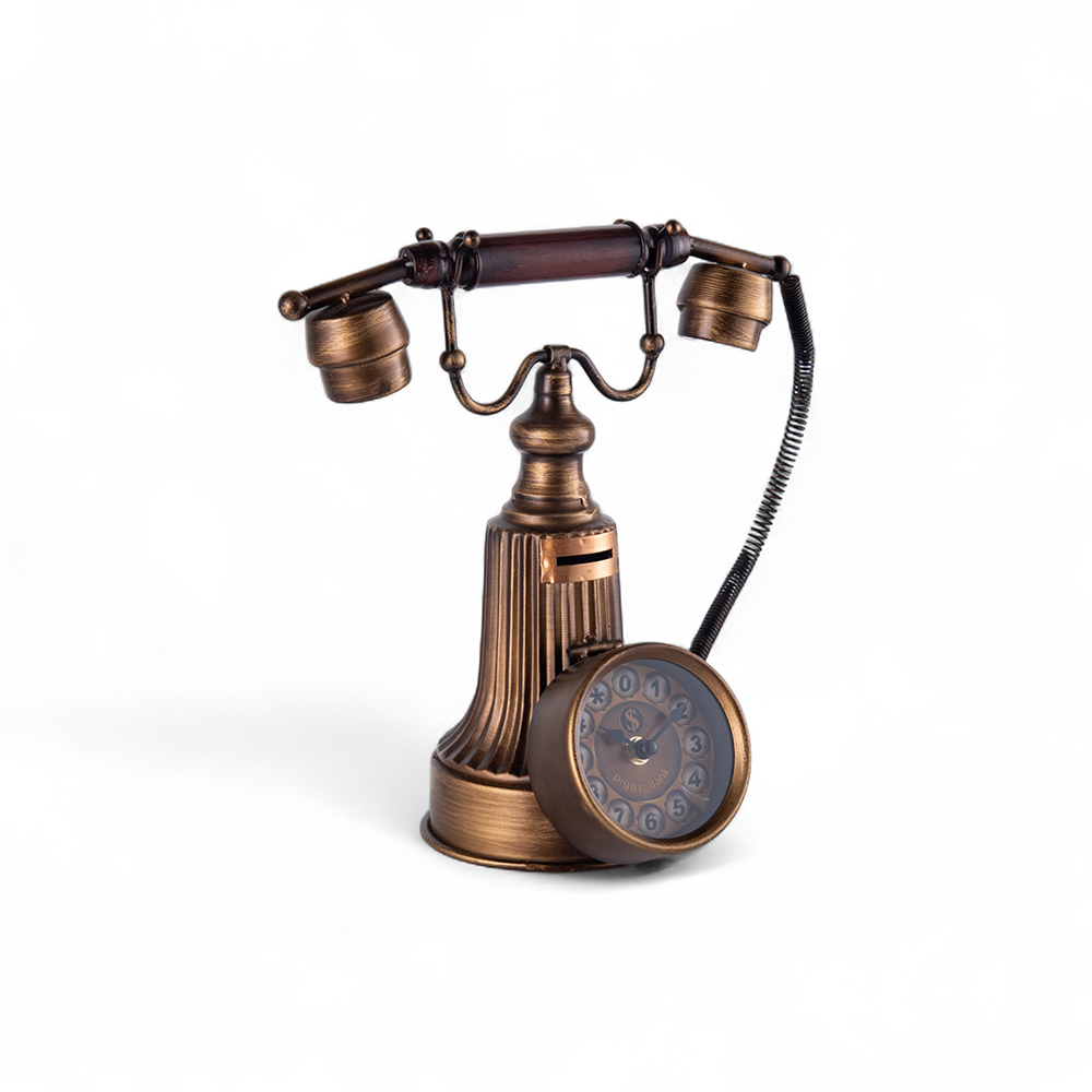 Telephone Table Clock with Coin Bank (H30.5cm)