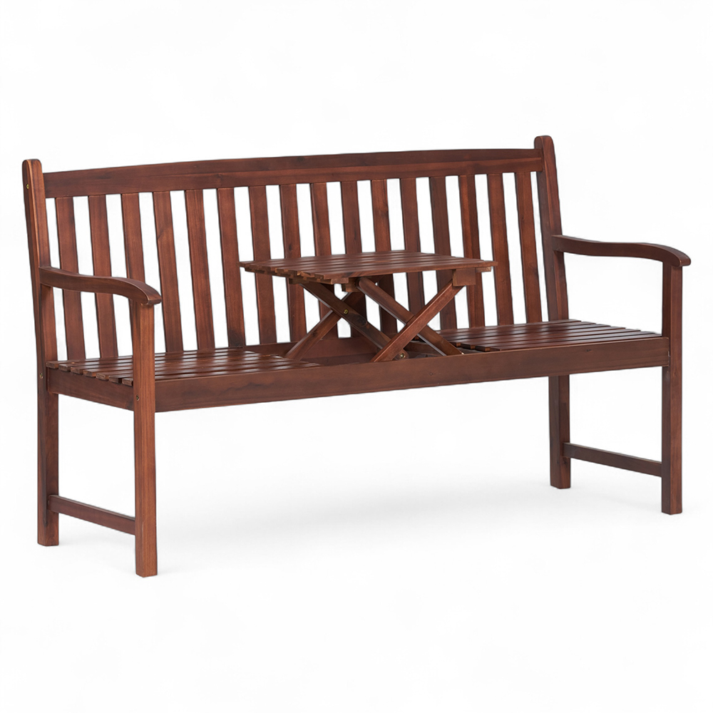 Etta Acacia Wood Bench with Pop Up Table