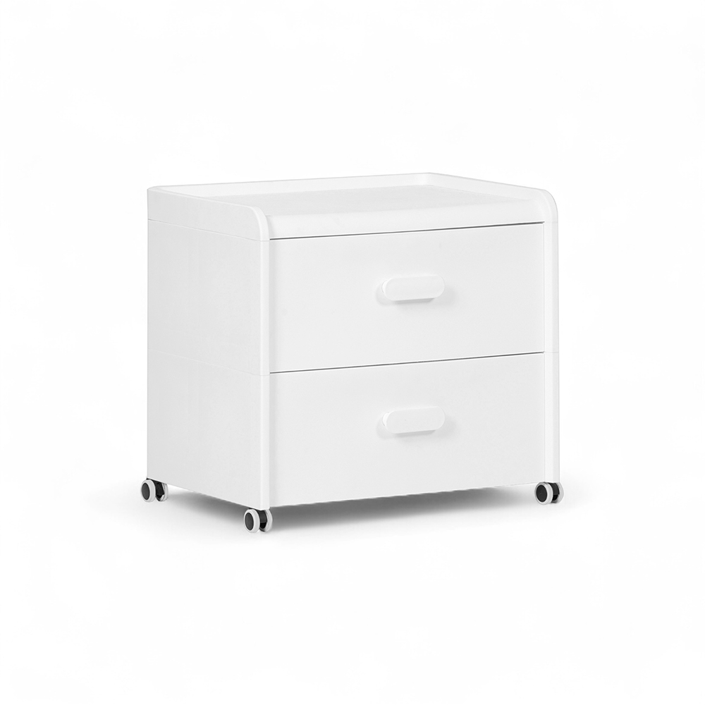 Diaz Bedside Table with Wheels (2 Drawers)