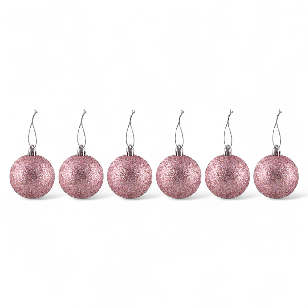 6 Pcs Glitter Christmas Hanging Balls (8cm)