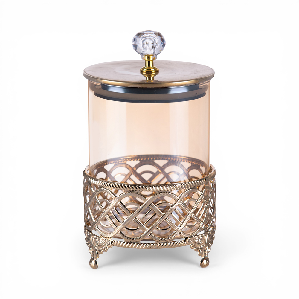 Glass Canister with Gold Stand (H18.2cm)