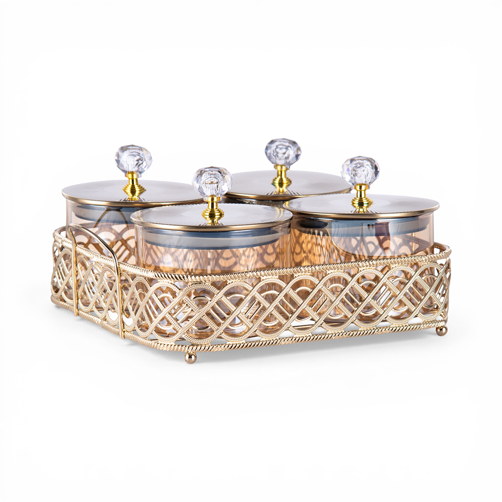 Glass Canister with Tray (Set of 4)