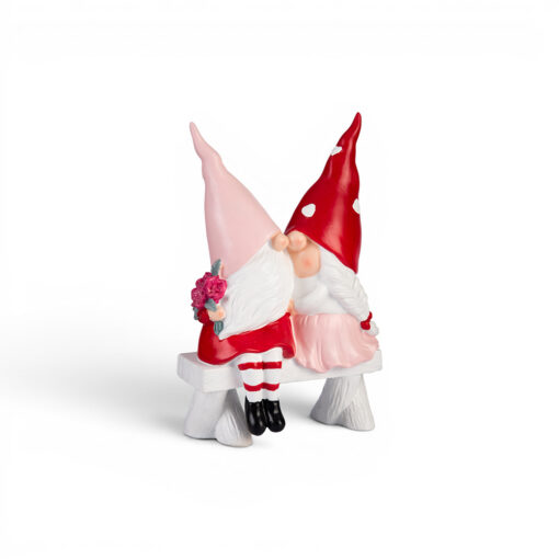 Gnome Couple Sitting on Bench (H27.5cm)