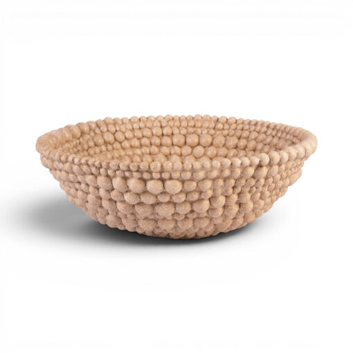 Wood-Finish Polyresin Beaded Bowl (Dia. 32.8cm)