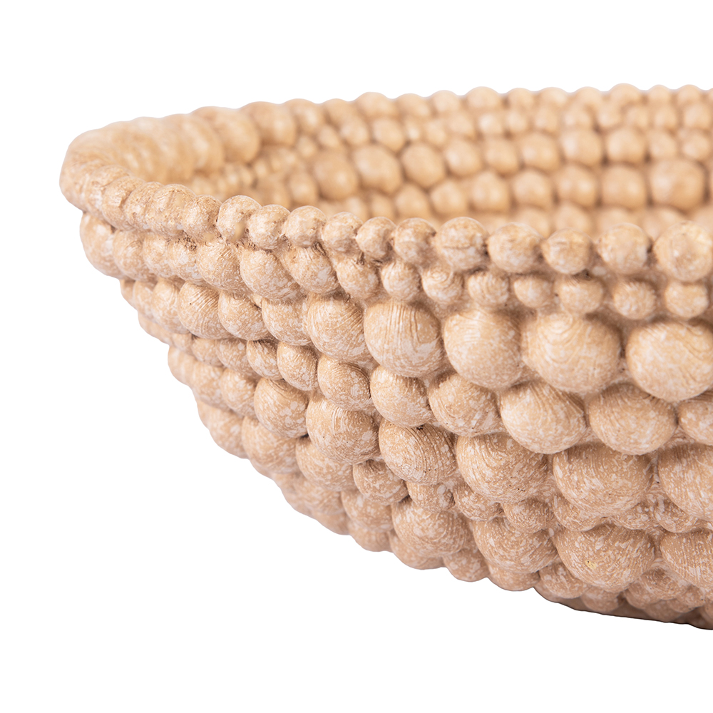 Wood-Finish Polyresin Beaded Bowl (Dia. 32.8cm) - Image 2
